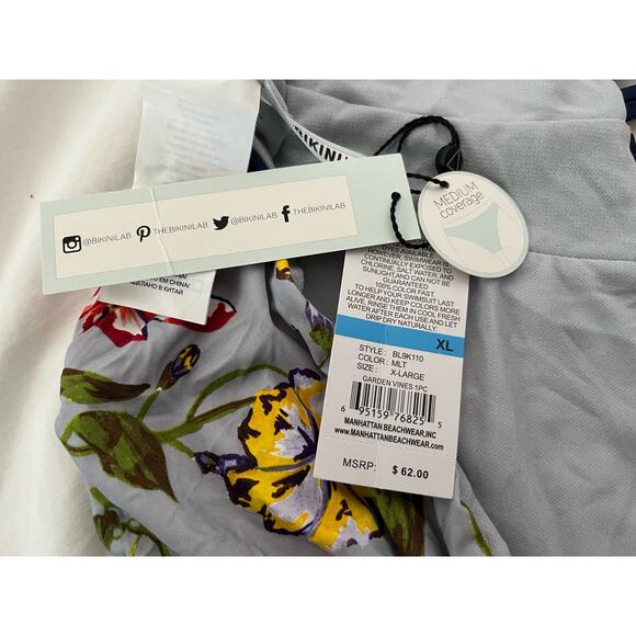 New Bikini Lab Women's plunge halter one piece swimwear pink/blue/floral XL - Picture 6 of 6